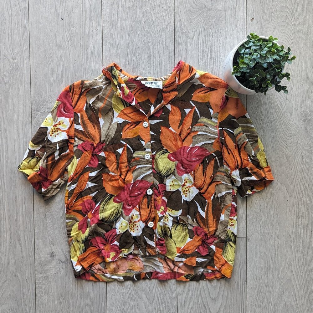 ORANGE FLORAL VINTAGE BUTTON UP SHORT SLEEVE SHIRT